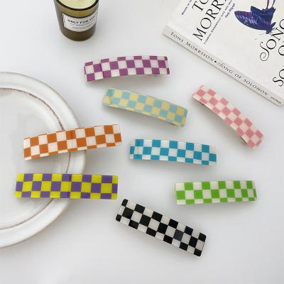 China Hot Selling Environmentally Friendly INS PVC Hair Clips 10.5cm Checkered Colors Spring Hair Clips For Women for sale