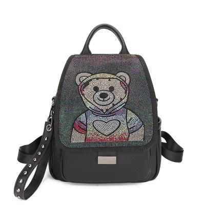 China 2022 Fashion Custom Anti-theft Durable Design PU Heat Transfer Rhinestone Logo Printing Waterproof Backpack for Women and Girls for sale