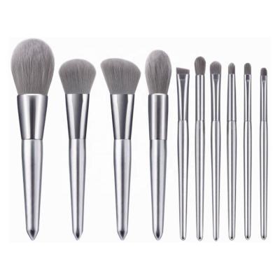 China Angular Blush High Quality 10 Pcs Silver Vegan Hair Flame Professional Make Up Brushes Kit Foundation Eyeshadow Luxury Makeup Set Brush for sale