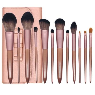 China Angular Blush Professional 12 Pcs Wholesale Cosmetic Beauty Tools Synthetic Hair Wooden Soft Handle Personalized Makeup Brush for sale