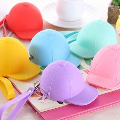 China Hotsale Candy Color Waterproof Colorful Mini Silicone Baseball Cap Coin Purse Bag Creative Promotional Cute Wallet With Wristband for sale