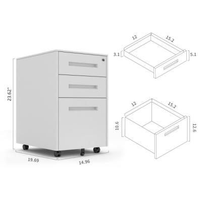 China Assembled Structure Office Used Steel Mobile 3 Layer Drawer for sale