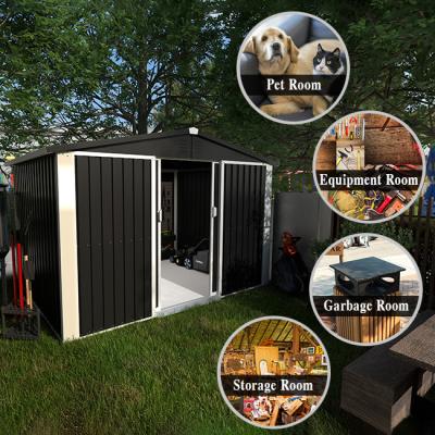 China Slooped Style Roof Metal Outdoor Storage Shed With Double Sliding Door for sale