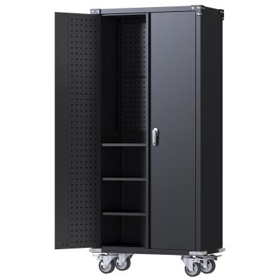 China Black Metal Garage Cabinet with Pegboard for sale