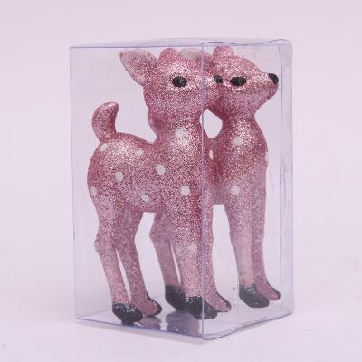 China OEM 2pcs 9.5CM Glitter Deer Christmas Baubles Baubles Decorations Christmas Tree Ornament Box Christmas Tree Decorations Set Glitter Christamas Decoration for sale