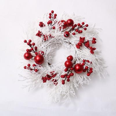 China 2022 Christamas Decoration Shuangyuan Factory Customized 50cm 19inch Christmas PE With White Glitter Hanging Garland Red Cherry Flower Wreath Deco for sale