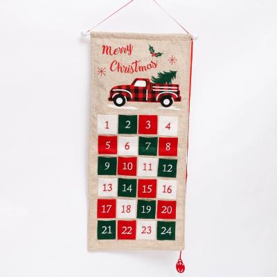 China Dreamy Holidays Decorate 24 Days Advent Calendar Linen Creamy Christmas Advent Calendar Countdown Christmas Tree Car Hangings for sale