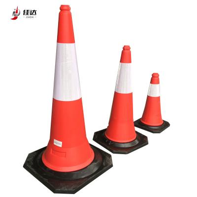 China Custom PE Tape High Visibility Logo Base 100mm PE Rubber Road Traffic Cone JA-TCP7023 Custom Reflective Traffic Cone for sale