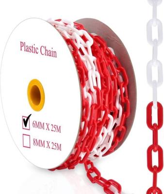 China 8mm waterproof red&white plastic chain links for cones warning post plastic fence for hanging for sale