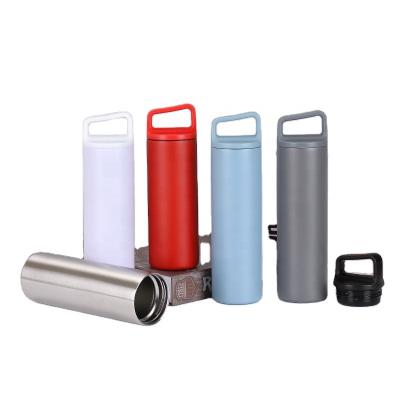 China Viable 480ml 600ml Double Wall Stainless Steel Vacuum Bottle Straight Insulated Thermal Flask Sports Water Bottle With Handle for sale