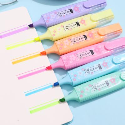 China Focus Marker Highlighter Multicolor Pastel Pen Cute Promotional Plastic Double Heads Pastel Color Design for sale