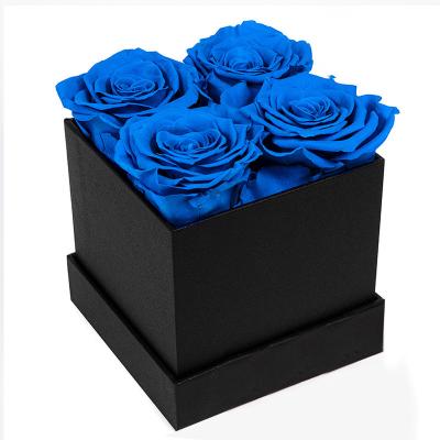 China Real Rose Free custom logo romantic elegant preserved long lasting roses in small square paper gift box with flower for sale