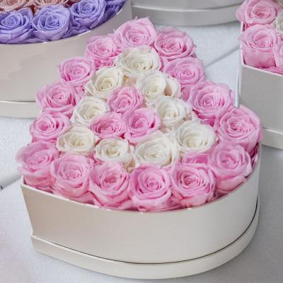 China Real Romantic Preserved Rose Wholesale smell and touch like real preserved roses rose in big heart-shaped flower box luxury for sale