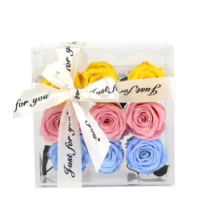 China Wholesale New Product Valentine's Day Gifts Preserved Rose Romantic Real Preserved Box Rose In Square Acrylic Gift Box Occasion Valentine's Day for sale