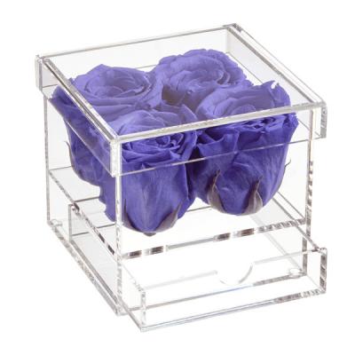 China Real Rose Factory Wholesale Eternal Everlasting Preserved Romantic Rose Box With Drawer Preserved Rose Flower In 4 roses fit acrylic jewelry box for sale