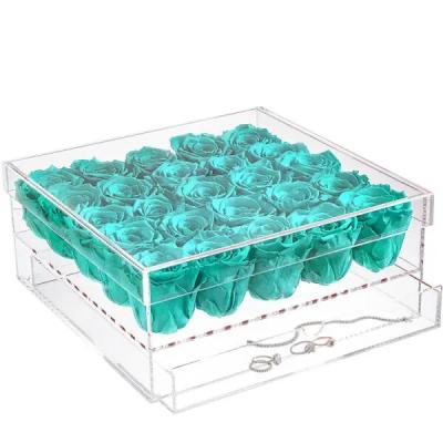 China Real Rose Factory Wholesale Eternal Everlasting Preserved Romantic Rose Box With Drawer Preserved Rose Flower In 25 roses fit acrylic jewelry box for sale