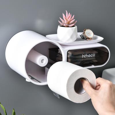 China Modern Hot Selling Multifunctional Tissue Paper Roll Holder Wall Mounted Non Punching Tissue Box for sale