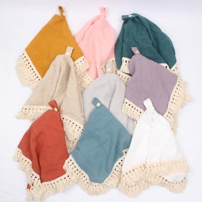 China 100% Washable Bibs Saliva Towel Solid Color Cotton Toddlers Tassel Muslin Scarf for sale