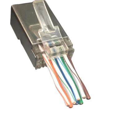 China New Type Through-hole Cat6 Crystal Connector Power RJ45 Cat6E Shielded / Unshielded RJ45 Network Crystal Head for sale