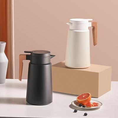 China New Arrival PORTABLE Recycled Larger Capacity Wood Handle Stainless Steel Vacuum Coffee Pot for sale