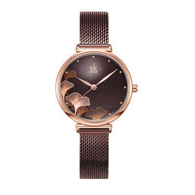 China Elegant and Simple Gingko Waterproof Leaf Pattern Ladies Watch Stylish Quartz Mesh Band Ladies Watch Waterproof Watch for sale