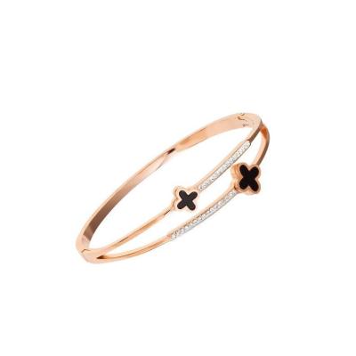 China TRENDY Double Four Leaf Clover Bracelet With Rose Gold And Diamond Elegant Titanium Steel Bracelet Luxury Bracelet for sale