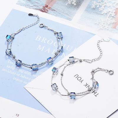 China 2022 NEW FASHIONABLE Synthetic Crystal Bracelet Bangle Female Simple Double Block Popular Ornaments for sale