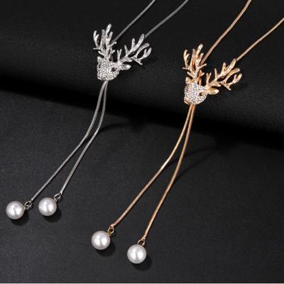 China Copper Alloy Diamond Micro Insert Antler Necklaces long necklace style in the Japanese and Korean sweater environment the bone snake necklace for sale