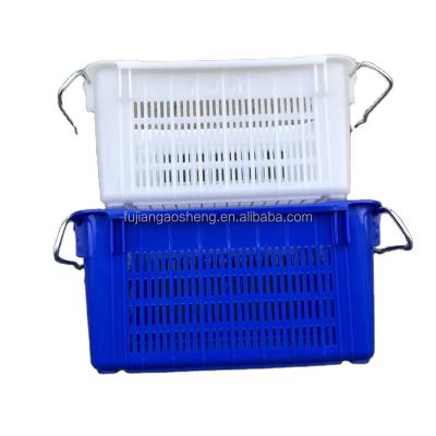 China Recycled Materials Storage Crate Box With Handle Wine Box Recycled Plastic Basket Vegetable And Fruit Plastic Milk Crates Logistics Packaging for sale