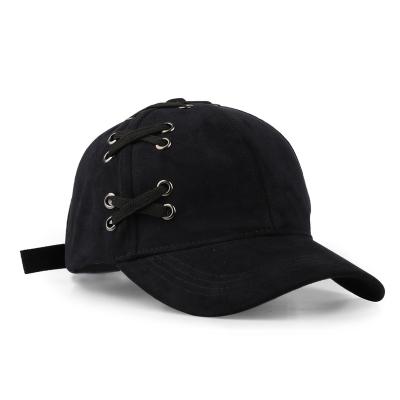 China New Design Character Adults 6 Panel Custom Simple White COMMON Dad Hat Black Suede Baseball Cap With Rope for sale