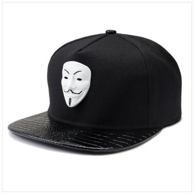 China JOINT Factory Price 6 Panel Cotton And Custom Applique V Logo Unisex Black Sports Hat Snapback Leather Hat For Man for sale