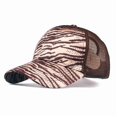 China JOINT High Quality 6 Panel Summer Fashion Sports Mesh Baseball Cap Embroidered Patch Logo Leopard Printed Trucker Hat For Woman for sale