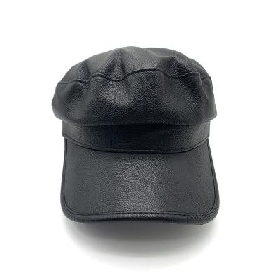 China Wholesale Custom Character Vintage Hat For Men&Women No Visor Black PU Leather Black White Beret Docker Hat Plain for sale