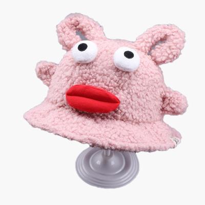 China High Quality Wholesale Custom Made Dobby Kids Fisherman Hat With Ear Teddy Velvet Embroidery Animal Plain Pink Bucket Hat For Kids for sale