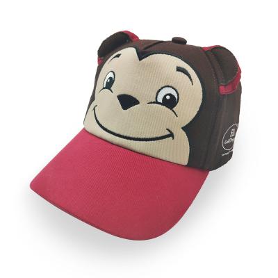 China COMMON sports high quality custom 5 panel adjustable hat cotton with lovely monkey ears kids animal baseball cap for kids for sale