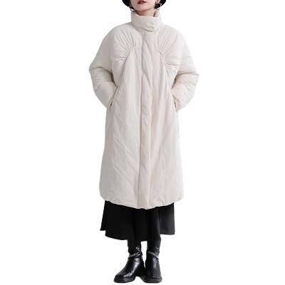 China New Style 2576 Stand Collar Design Loose Straight Coat Breathable Thick Cotton Long Coat for sale