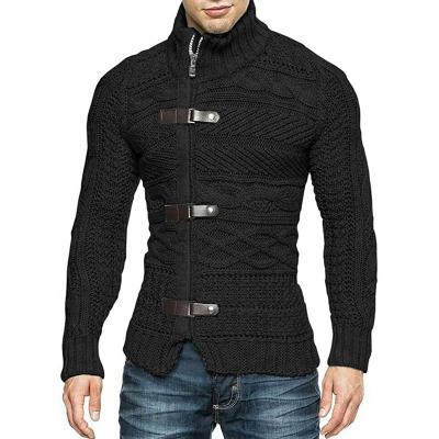 China 2021 New Fashion Men's Slim Button Stand Collar Sweater Leather Cardigan for sale