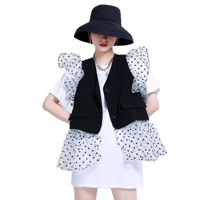 China 2021 Summer New Breathable Fashion Lace Crochet Ruffled Skirt Short Sleeve Two-piece Mesh Dress Vest Base Vest Quilting 1400 Cotton for sale