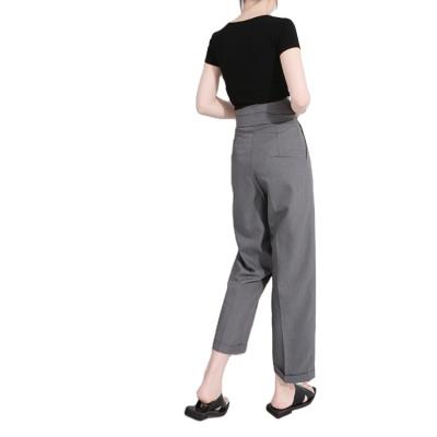 China 2021 New Slim Waist High Style Tied Button Design Breathable Nine Point Pants Easy To Use Casual Pants for sale