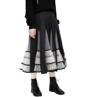 China 2021 breathable autumn and winter new high-waist mesh lace pleated mid-length soft skirt for sale