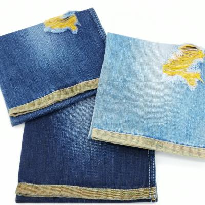 China China breathable viscous rainbow blend polyester cotton denim weft fabric for broken jeans for sale