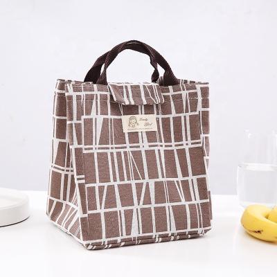 China Food Storage Cotton Plaid Triangle Pattern Ice Bag Portable Canvas Insulated Picnic Bag Lunch Box Bag for sale