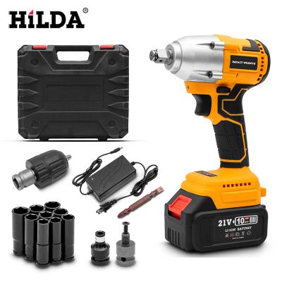 China Hilda 330N.m 21V Max Cordless Torque Wrench 2000mAh Battery Tool Kit Handle Electric Power Impact Brushless Wrench 330*280*95mm for sale