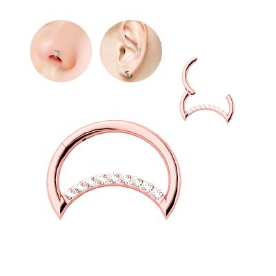 China Wholesale Hera Simple Zircon Moon Nose Stud Earrings 316L Jewelry Surgical Steel Piercing Circle for sale