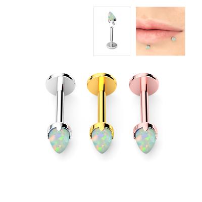 China Hera 316L Stainless Steel 16G Plain Internally Threaded Opal Labret Lip Piercings Body Jewelry for sale