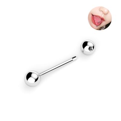 China Hera Two Balls Barbell Punk Tongue Rings Silver Screwed Tongue Stud Earring 316L Stainless Steel Body Jewelry for sale