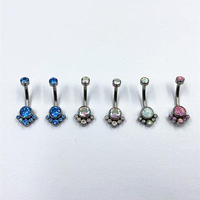 China Hera Jewelry Punk Silver Navel Piercing 316L Internally Threaded Stainless Steel Opal Belly Button Ring Body Jewelry for sale