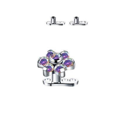 China 2022 Latest ASTM F136 G23 Ti6AL4VELI AB Zircon VM Non-inflammatory Titanium Zircon Flower Form Anchor Dermal Body Piercing Jewelry for sale