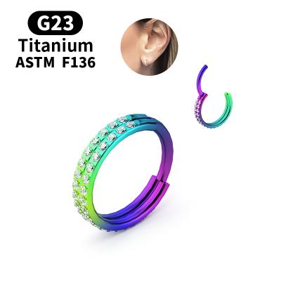 China Hera Fashion Latest Design Sensitive ASTM F136 G23 Titanium Paved CZ Hinged Clicker Circle Ear Piercings on sale for sale