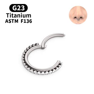 China Stylish Hot ASTM F136 G23 Titanium CZ Hinged Segment Nose Ring Body Piercing Jewelry for sale